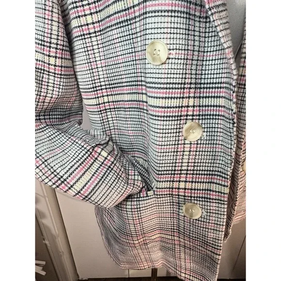1. State Ruched Sleeve Plaid Blazer Jacket Med Preppy Double Breasted Open Front - Picture 7 of 10